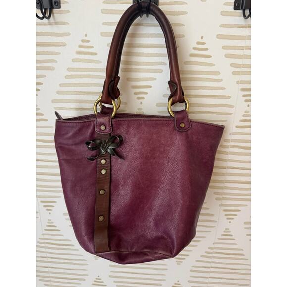 Cecile Jeanne Handbags - Cécile Jeanne Paris Mulberry Maroon Purple Leather Bucket Round Bag